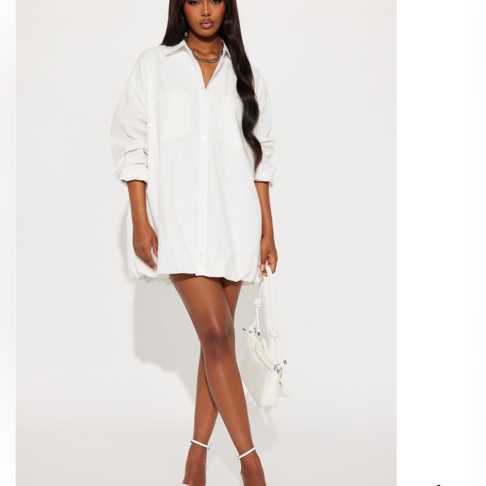 Fashion Nova White Puff Sleeve Shirt Dress